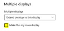 Screenshot showing the Multiple displays section of the Display settings, with the Make this my main display option highlighted.