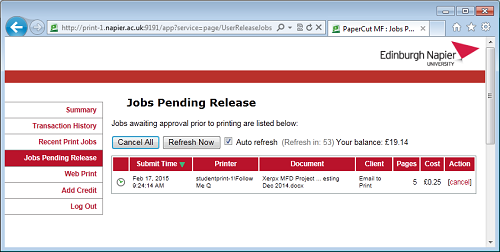 Print Jobs Pending Release