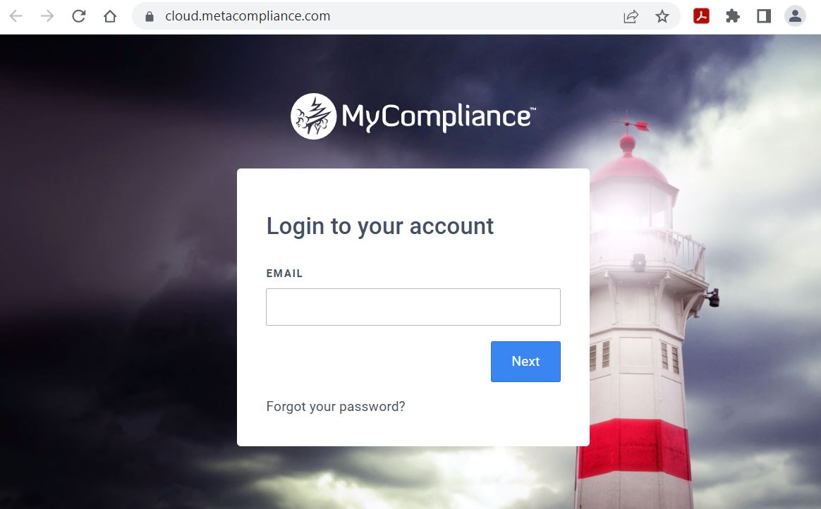 MyCompliance Login screen image