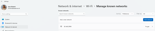 Screenshot showing how to forget Wi-Fi networks. 