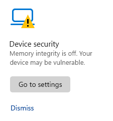 Screenshot of Device Security message