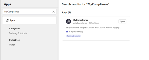 Apps image displaying MyCompliance Search Results