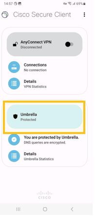 Image of Android device with Umbrella Protected highlighted