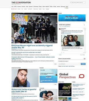 Homepage of The Conversation website