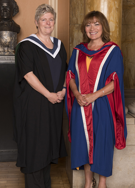Lorraine Kelly, Honorary Doctor of Arts, with Pauline Miller-Judd, Dean of Arts and Creative Industries