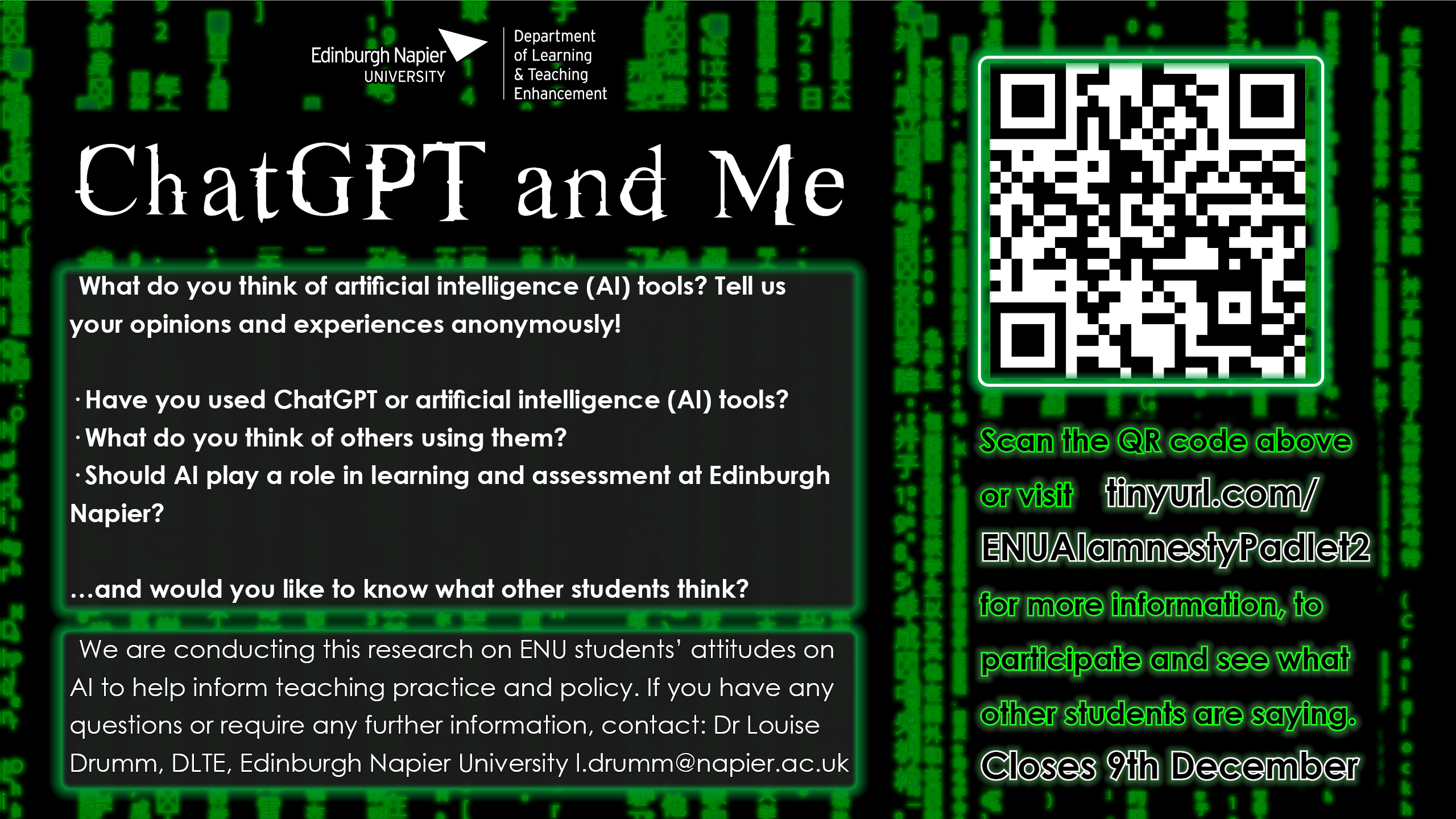 ChatGPT & Me phase 2 poster. Details of the study are below. 