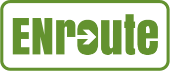 ENroute logo: green text with an arrow as the space in the letter O.